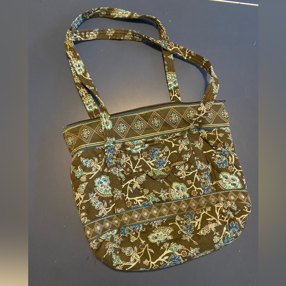 Tanya Lee quilted tote bag - classic blue/brown floral pattern